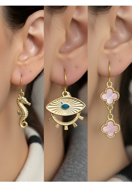 Trend Sembol Figürlü 3’lü Kadın Küpe Set