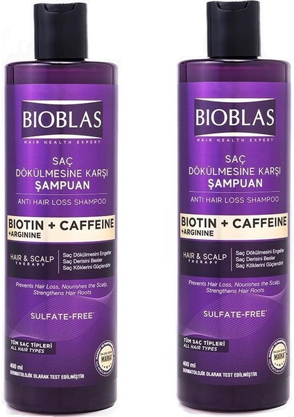 Biotin + Kafein Saç Dökülmesine Karşı Şampuan 400 ml 2 Adet