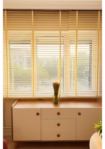 Krem Renk Gerçek Ahşap Jaluzi 50MM Zincirli Redüktörlü Kurdelalı AJS1005 fiyatları