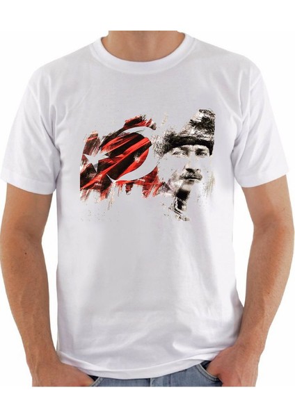 Baskılı Atatürk Kadın Erkek Unisex Bisiklet Yaka Baskılı T-Shirt Siyah Beyaz Gri Tshirt Tişört