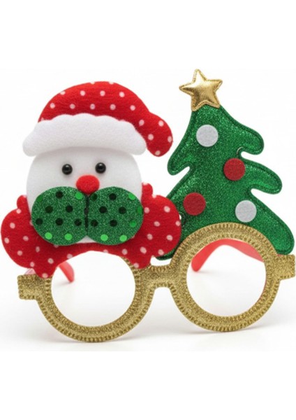 Kırmızı Yılbaşı Parti Gözlüğü – Noel Baba ve Çam Ağacı Desenli Eğlence Aksesuar