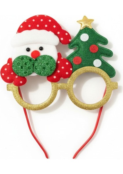 Kırmızı Yılbaşı Parti Gözlüğü – Noel Baba ve Çam Ağacı Desenli Eğlence Aksesuar