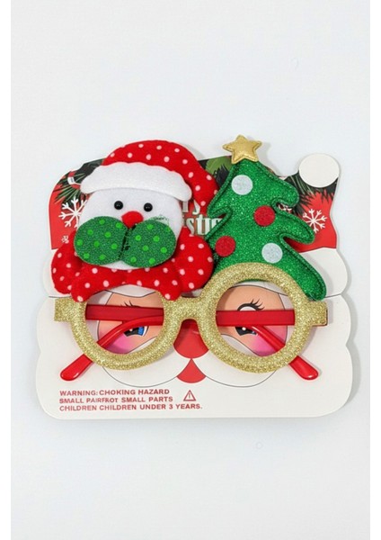 Kırmızı Yılbaşı Parti Gözlüğü – Noel Baba ve Çam Ağacı Desenli Eğlence Aksesuar