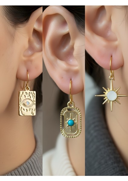 Trend Sembol Figürlü 3’lü Kadın Küpe Set