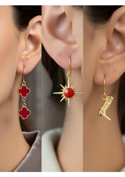 Trend Sembol Figürlü 3’lü Kadın Küpe Set