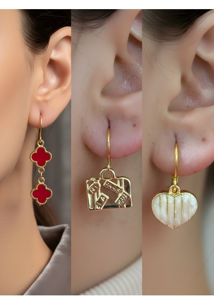 Trend Sembol Figürlü 3’lü Kadın Küpe Set