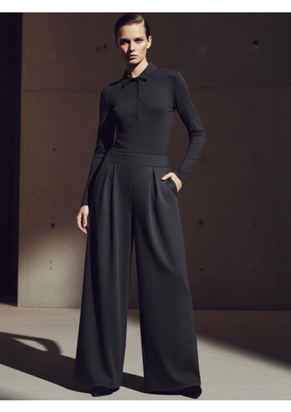 Beli Lastikli Geniş Paça Cepli Rahat Pantolon - Lacivert