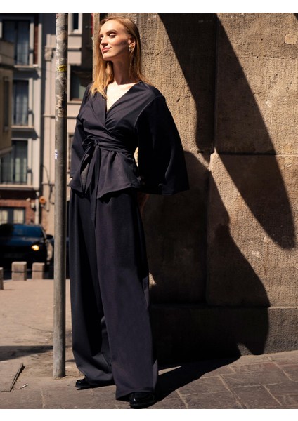 Beli Lastikli Geniş Paça Cepli Rahat Pantolon - Lacivert fiyatları