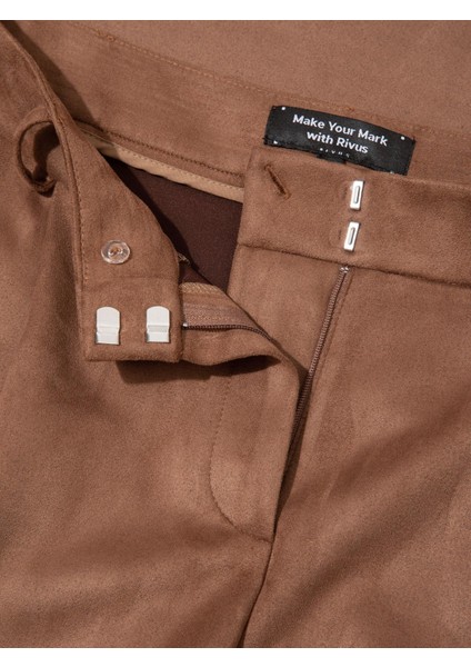 Önü Pileli Salaş Kesim Süet Pantolon - Kahve fırsatları