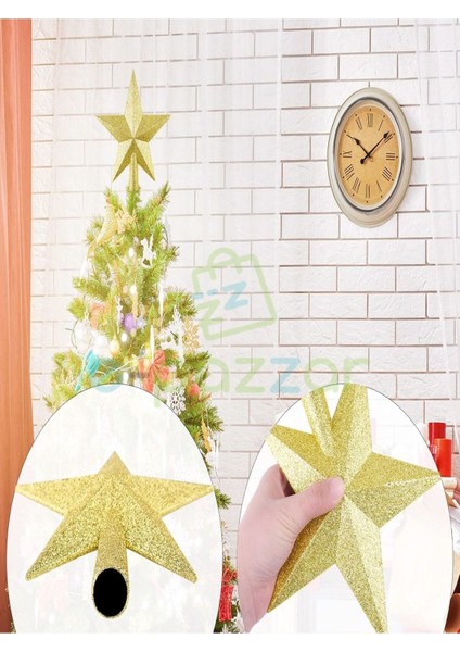 20 cm Gold Dore Simli Işıltılı Noel Yılbaşı Ağaç Süsleri Tepe Yıldızı fiyatları