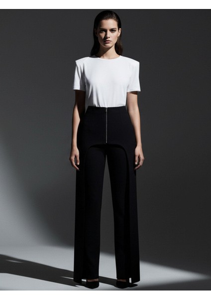 Çok Yönlü Modüler Aksesuarlı Düz Paça Pantolon - Siyah