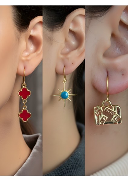 Trend Sembol Figürlü 3’lü Kadın Küpe Set