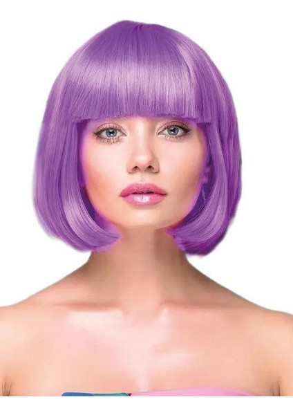 Peruk Küt Saç Kısa Kahküllü 25 cm Mor Içi Astarlı Kafayı Saran fiyatları