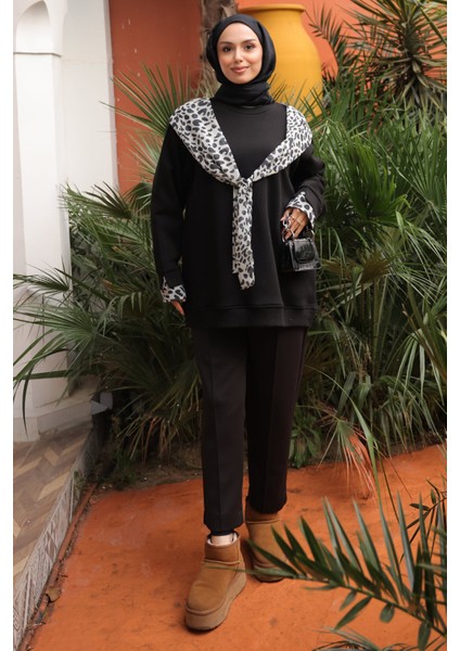 Siyah Fular Detaylı İçi Şardonlu Üç İplik Sweatshirt fiyatları