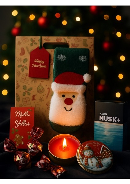 Medy Store Yeni Yıla Özel Erkekler Için Hediye Seti -Avon Musk Marine Parfüm, Parfümlü Noel Baba Çorabı, Kokulu Mum, Çikolata ve Mutlu Yıllar Kartı