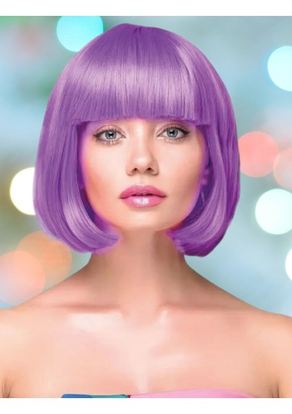Peruk Küt Saç Kısa Kahküllü 25 cm Mor Içi Astarlı Kafayı Saran fırsatları