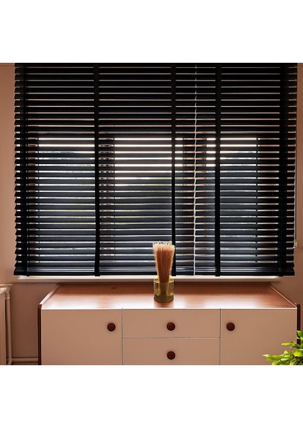 Siyah Renk Gerçek Ahşap Jaluzi 50MM Zincirli Redüktörlü Kurdelalı AJS1007 fiyatları