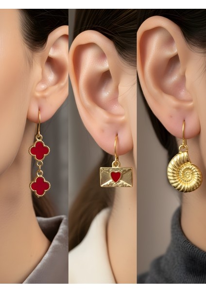 Trend Sembol Figürlü 3’lü Kadın Küpe Set