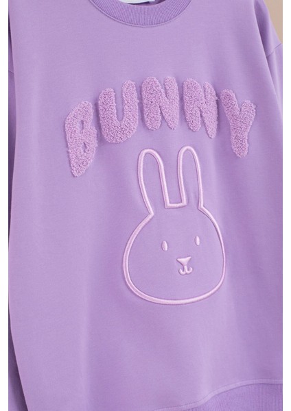 Lila Tavşan Nakışlı Bisiklet Yaka Kız Çocuk Eşofman Takımı 23392 fiyatları