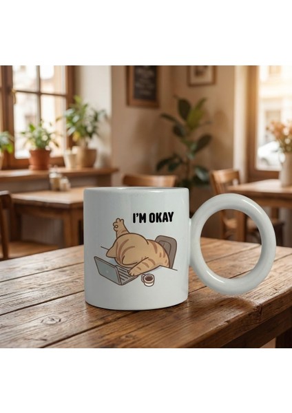 Şık Tasarımlı Yuvarlak Kulplu Porselen Kupa Bardağı | Yelkovanstudio