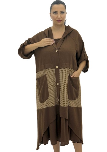 Büyük Beden Kapüşonlu File Detaylı Ikili Elbise Oversize Kadın Takım fiyatları