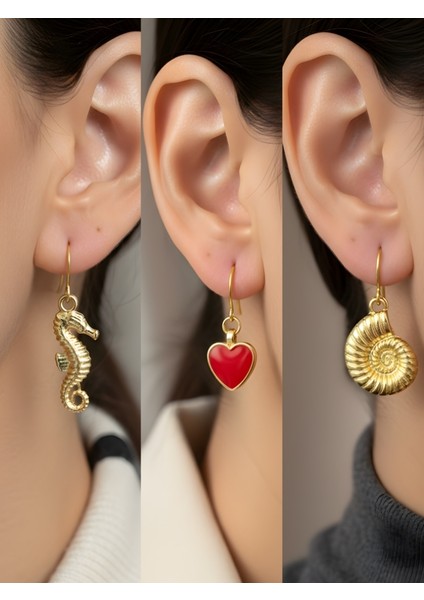 Trend Sembol Figürlü 3’lü Kadın Küpe Set