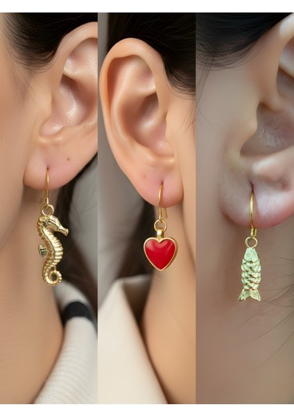 Trend Sembol Figürlü 3’lü Kadın Küpe Set