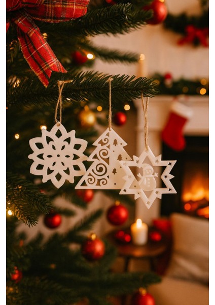 Beyaz 11 Parça Yılbaşı Ağacı Süs Seti, Şık Noel Dekorasyonu modelleri