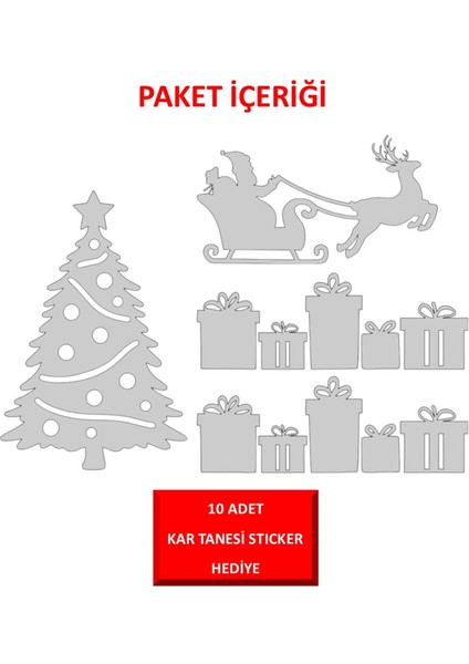Yılbaşı Temalı Cam Sticker Seti, Hediye Paketleri ve Noel Baba Detayları fiyatları