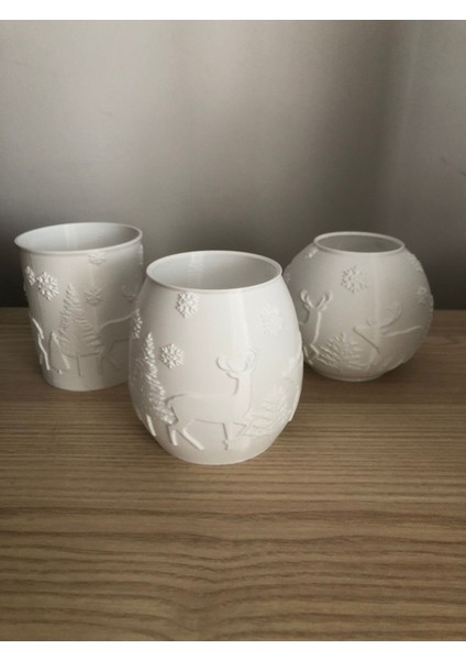 Yılbaşı Geyikli Mumluk Seti, 3'lü, Şık ve Dekoratif Ürünler