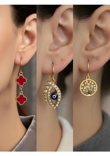 Trend Sembol Figürlü 3’lü Kadın Küpe Set