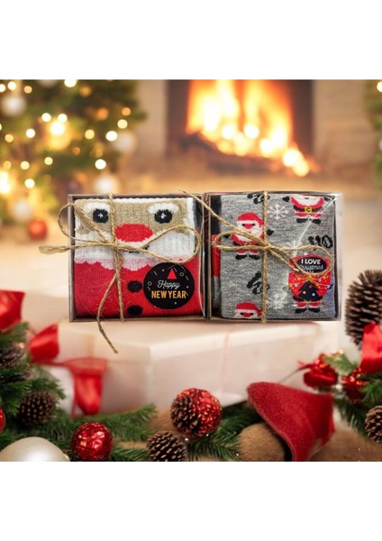 Yılbaşı Temalı Unisex Çorap Seti, Craft Kutuda Hediye Seçenekleri