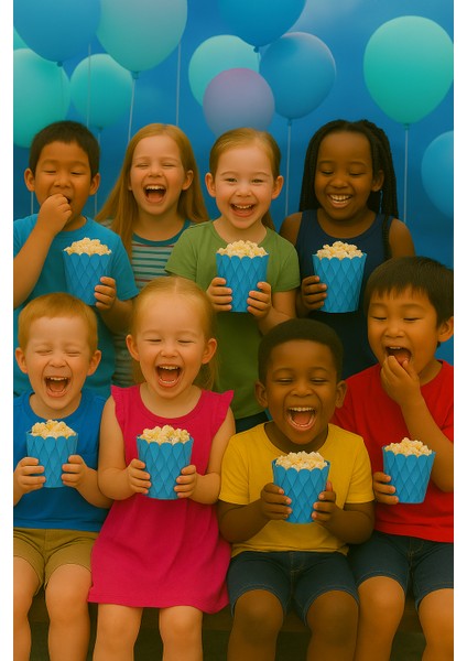 Mısır Kutusu Pop Corn Kutusu Dalgalı Mavi Desenli / 8 Parça