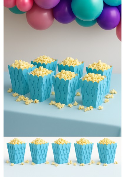 Mısır Kutusu Pop Corn Kutusu Dalgalı Mavi Desenli / 8 Parça fiyatları