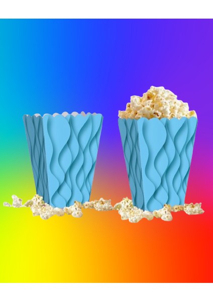 Mısır Kutusu Pop Corn Kutusu Dalgalı Mavi Desenli / 8 Parça modelleri