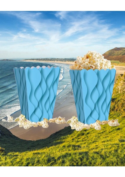 Mısır Kutusu Pop Corn Kutusu Dalgalı Mavi Desenli / 8 Parça indirimleri