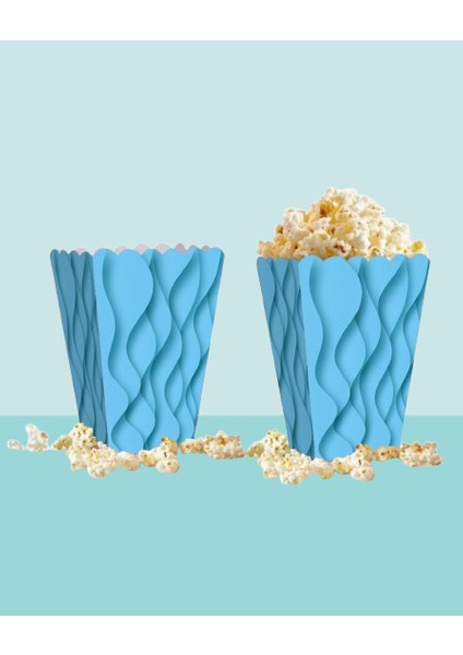 Mısır Kutusu Pop Corn Kutusu Dalgalı Mavi Desenli / 8 Parça