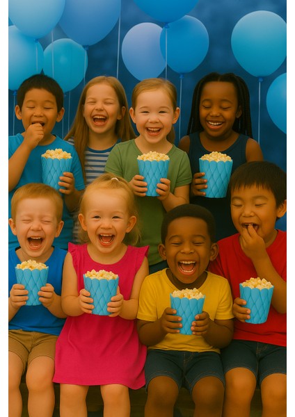 Mısır Kutusu Pop Corn Kutusu Dalgalı Mavi Desenli / 8 Parça