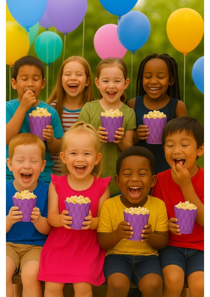 Mısır Kutusu Pop Corn Kutusu Dalgalı Mor Desenli / 8 Parça