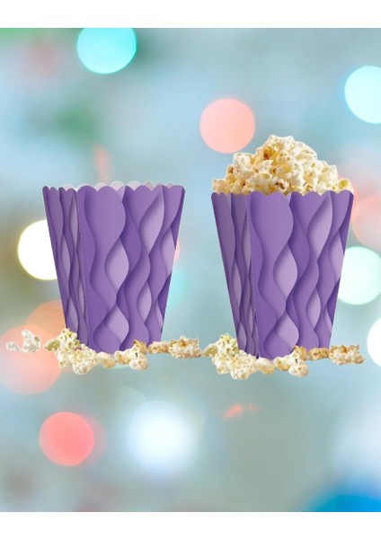 Mısır Kutusu Pop Corn Kutusu Dalgalı Mor Desenli / 8 Parça fiyatları