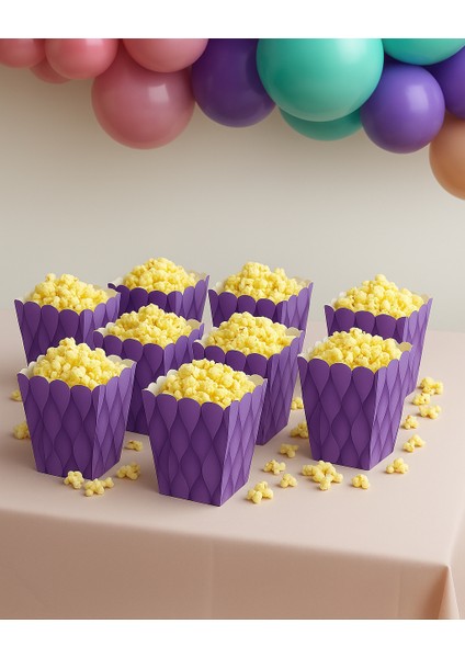 Mısır Kutusu Pop Corn Kutusu Dalgalı Mor Desenli / 8 Parça modelleri