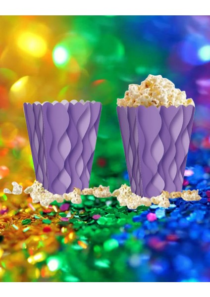Mısır Kutusu Pop Corn Kutusu Dalgalı Mor Desenli / 8 Parça fırsatları