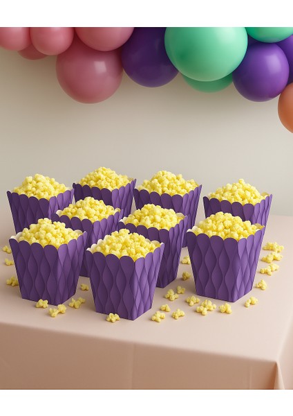 Mısır Kutusu Pop Corn Kutusu Dalgalı Mor Desenli / 8 Parça