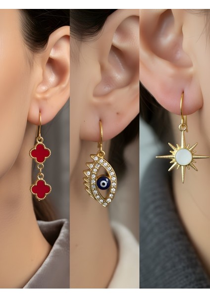 Trend Sembol Figürlü 3’lü Kadın Küpe Set