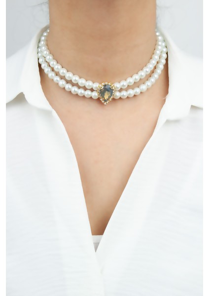 Damla Kristal Cam Inci Abiye Kolye