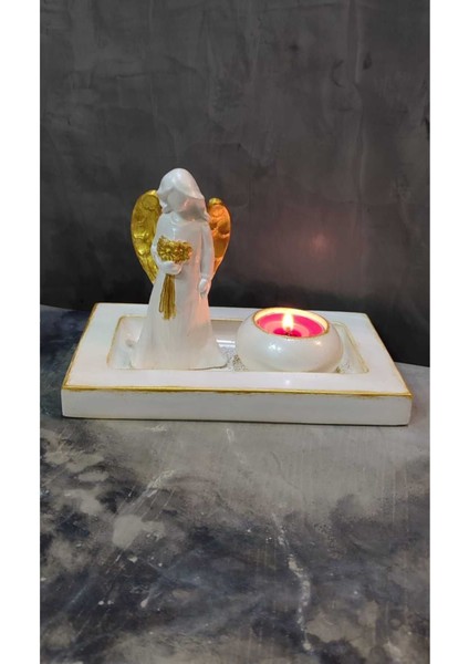 Beyaz Melekli Mumluk ve Sunum Tabağı, Şık ve Zarif Yılbaşı Dekoru Seti fiyatları