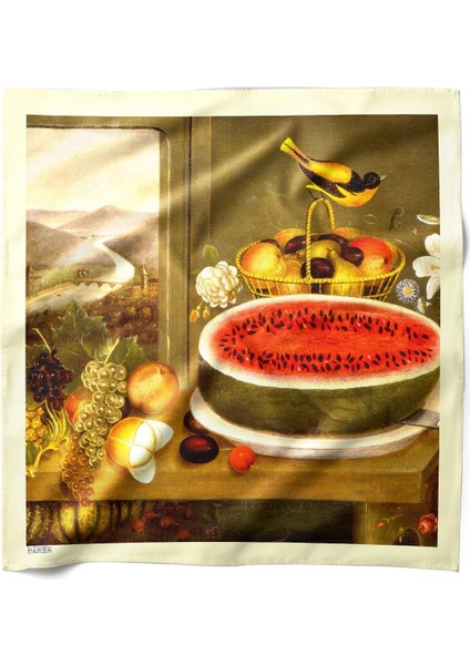 Meyve ve Kuş Desenli Bandana Fular