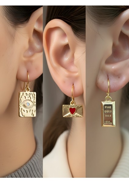 Göz Zarf Külçe Altın 3’lü Sembol Kadın Küpe Set