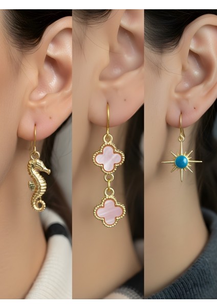 Trend Sembol Figürlü 3’lü Kadın Küpe Set