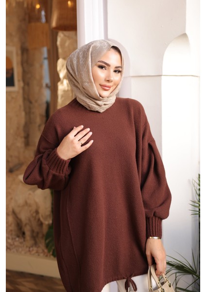 Kahverengi Bisiklet Yaka Keçe Kazak